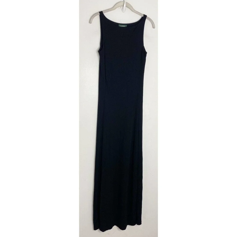 LAUREN Ralph Lauren Women Sleeveless Black Classic Knit Maxi Dress Size S New - Picture 2 of 5